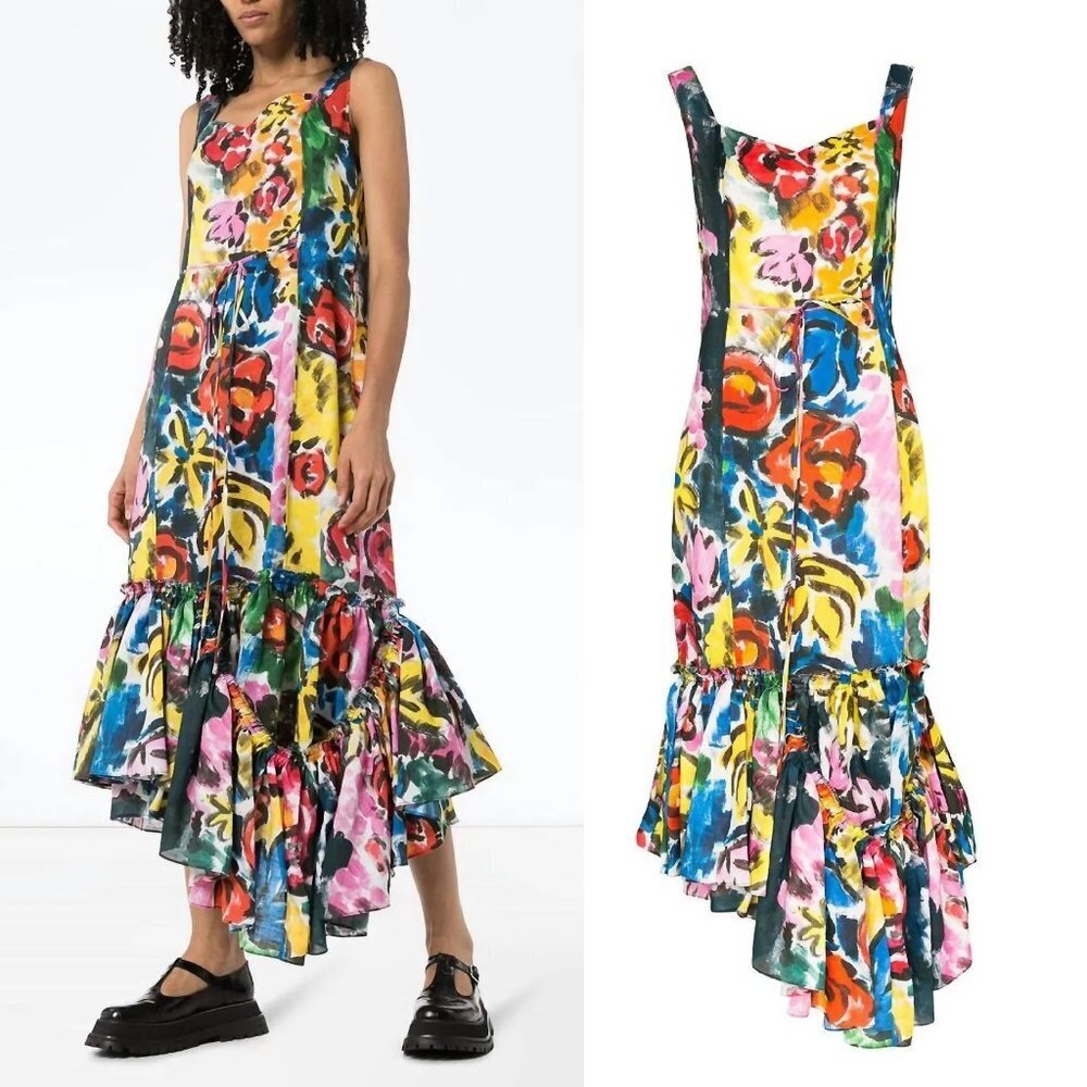 Marni Asymmetric Floral Print Maxi Dress in Lemmon 38 2 NWT